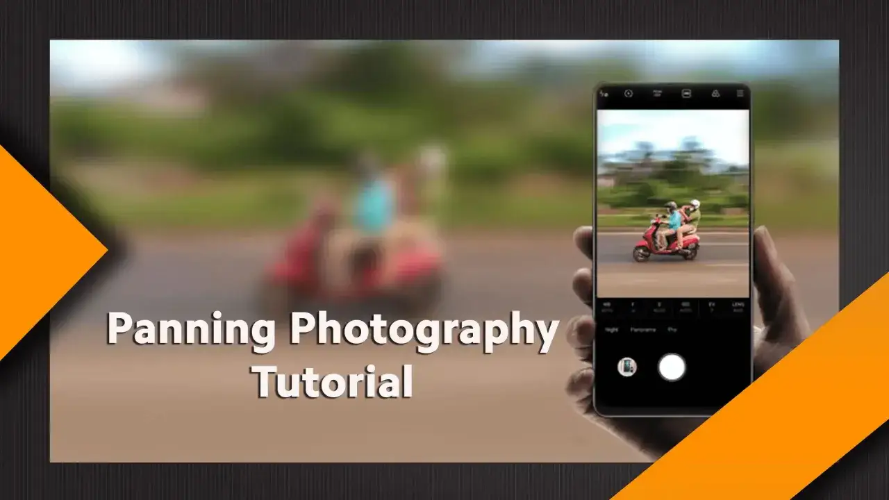 Tutorial di panning photography con foto in movimento Xiaomi. Un telefono mostra un motorino in corsa, creando un effetto dinamico.
